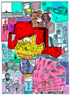 A colorful limited edition Giclée print featuring illustrations related to music and famous quotes, with a red quote stating 'Music is a Way of Changing the World'.

 Daniel Barenboim by Jimmy Hutch, additional view